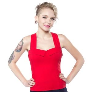 Retro Pin Up Rockabilly Sourpuss Veronica Top Cherry Red Peter Pan Collar Medium